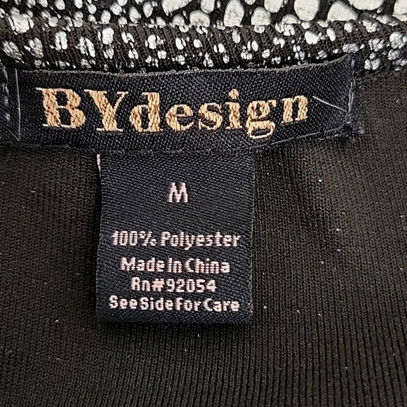 BYdesign Silver and Black Woman's Top Size M 3/4 Sleeves Round Neck with Chain - Picture 8 of 10